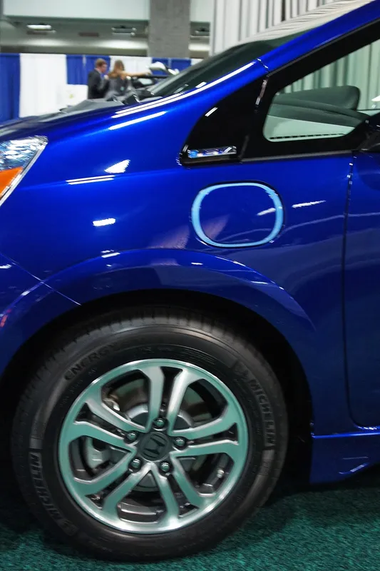Charging port location of the 2013 Honda Fit EV exhibited at the 2012 Washington Auto Show (D.C.)