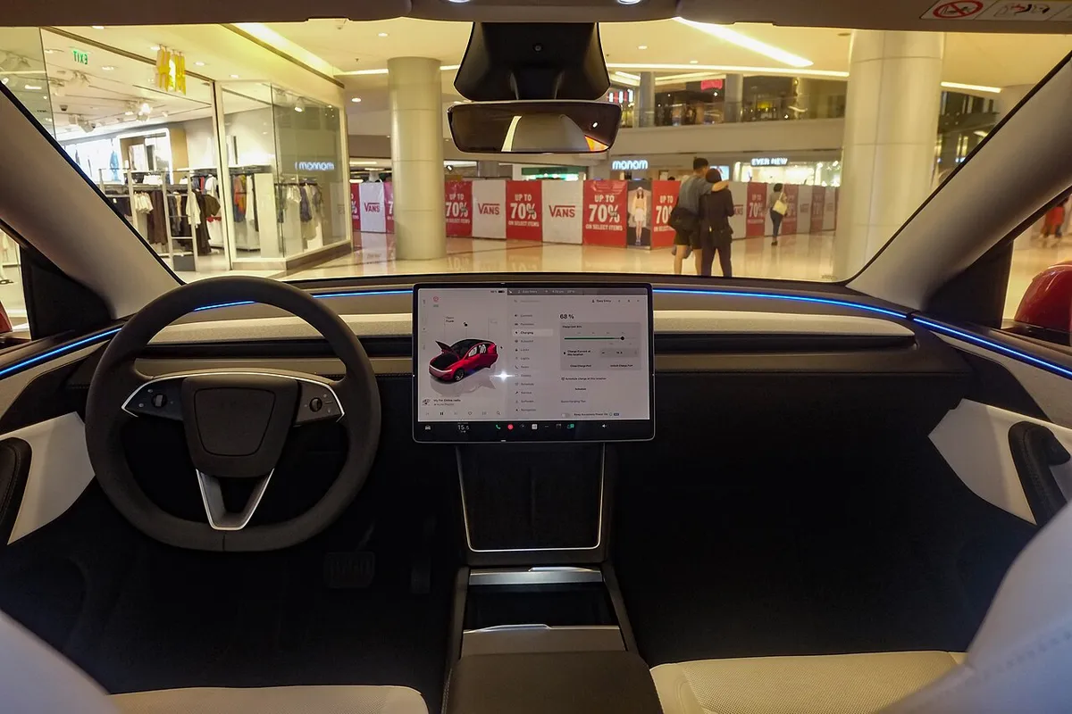 White + Black Tesla Model Y Juniper Long Range AWD interior