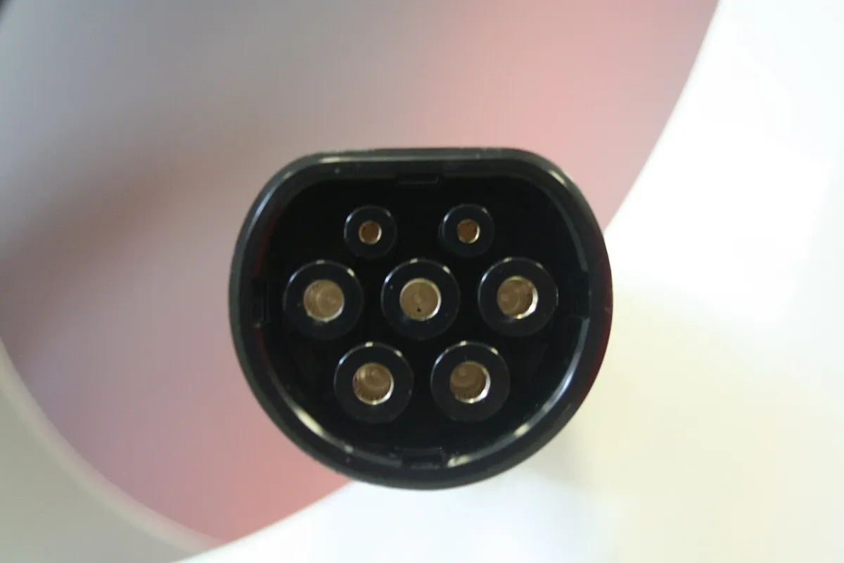 European w:Tesla Motors w:Tesla station Supercharger showing modified w:Type 2 connector -outline charge connector. Photographed at Frankfur