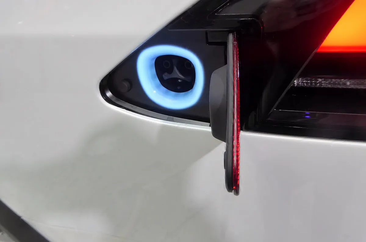 Photograph of the charging port of the Tesla Model X P90D