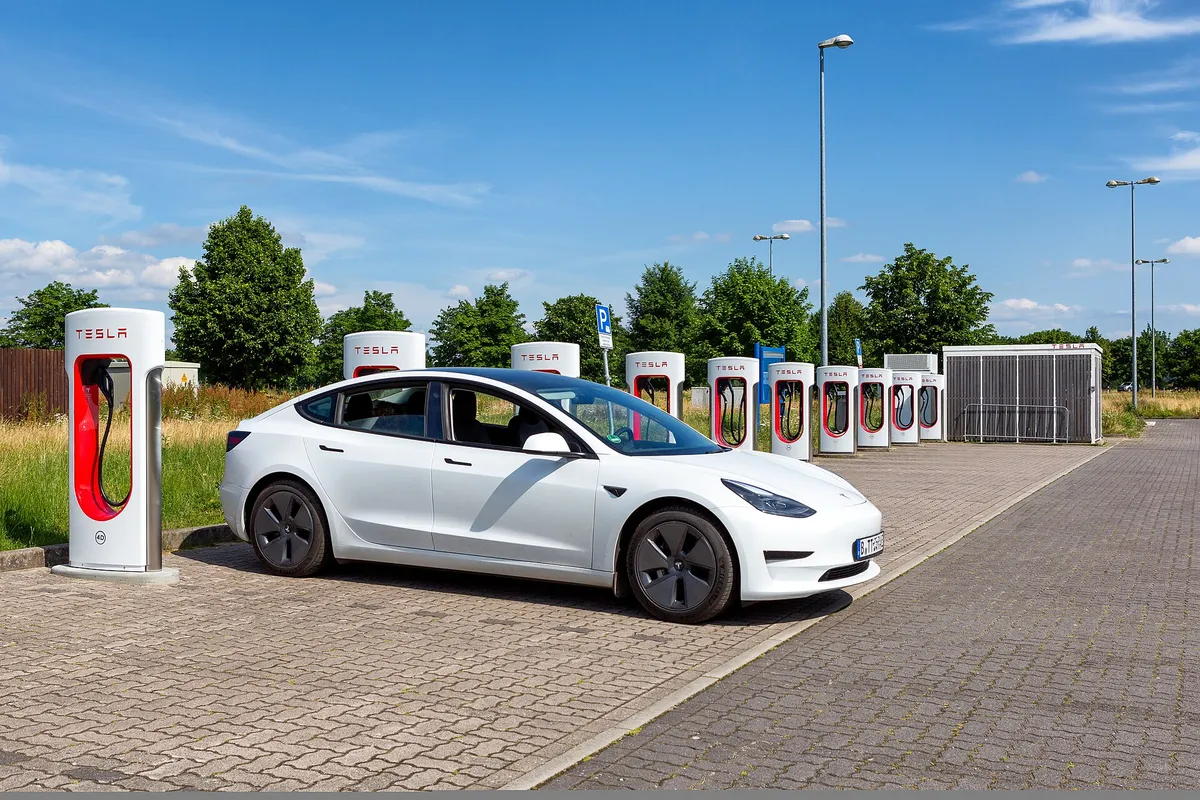 Tesla Model 3 at the supercharger in Wittenburg, Germany